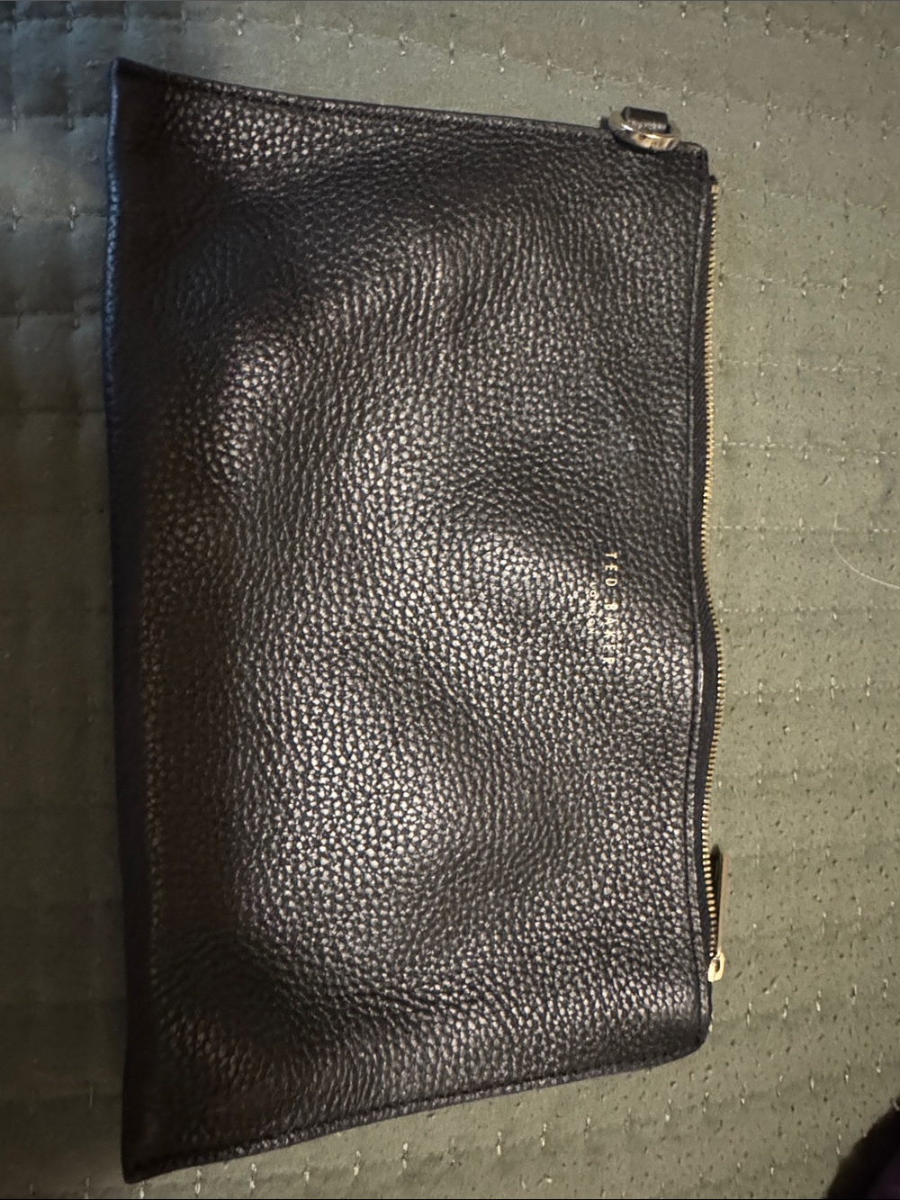 Ted Baker Black Leather Zip Pouch Clutch - Men 10 x 6